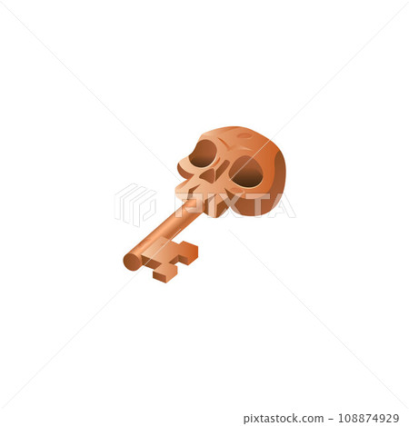 Magic bronze key with with a skull, vector game icon isolated on white 108874929
