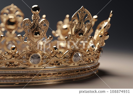 Beautuful shiny crown with medieval ornament and jeewelry. Ancient king or quenn crown. Generated AI. 108874931