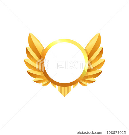 Golden round frame of medal with wings flat style, vector illustration Golden round frame of medal with wings flat style, vector illustration 108875025