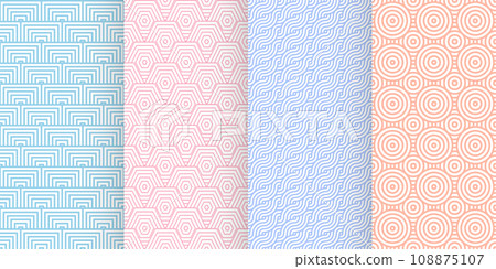 Set of geometric seamless patterns of pastel colors, abstract backgrounds for prints, textiles. Vector 108875107