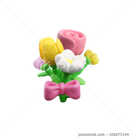 Bouquet of flowers, plasticine art, realistic 3D vector illustration. Bouquet of flowers, plasticine art, realistic 3D vector illustration. 108875144