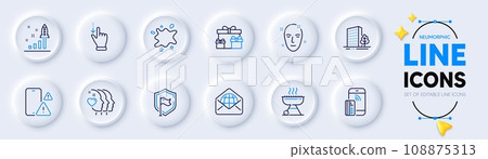Surprise boxes, Dirty spot and Friends couple line icons for web app. Pack of Contactless payment, Development plan, Health skin pictogram icons. Grill, Phone warning, Shield signs. Vector 108875313