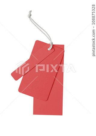 Various shape of red white paper label or cloth tags isolated on white background 108875328