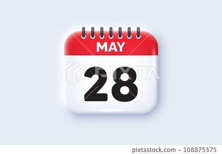 Calendar date 3d icon. 28th day of the month icon. Event schedule date. Meeting appointment time. 28th day of May month. Calendar event reminder date. Vector Calendar date 3d icon. 28th day of the month icon. Event schedule date. Meeting appointment time. 28th day of May month. Calendar event reminder date. Vector 108875375