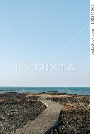 Stone beach road in Jeju Island, Korea 108875508