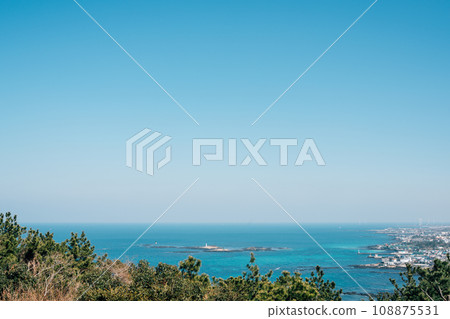 Seascape from Seoubong peak in Jeju Island, Korea 108875531