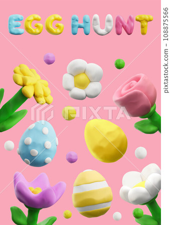 Easter greeting card, plasticine art, realistic 3D vector illustration. Easter greeting card, plasticine art, realistic 3D vector illustration. 108875566
