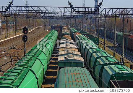Freight Cars Trains On A Railroad Hub 108875700