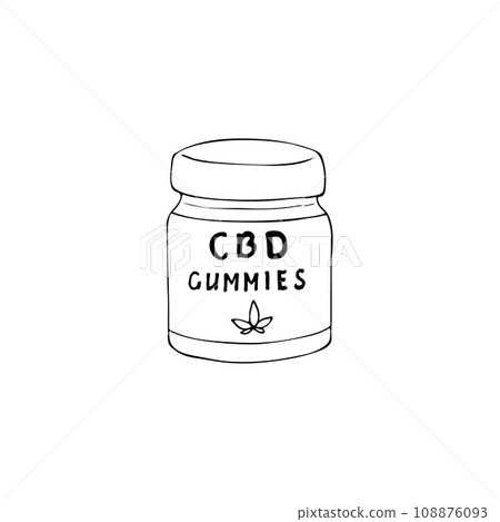 Hand drawn CBD gummies in bottles. Cannabis gummies for healthcare. Medical cannabis marijuana. Vector illustration isolated on white background Hand drawn CBD gummies in bottles. Cannabis gummies for healthcare. Medical cannabis marijuana. Vector illustration isolated on white background 108876093