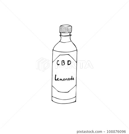 Cannabis beverage in doodle style isolated on white background. Hand-drawn CBD. Fresh cannabis juice. Healthy drink concept. 108876096