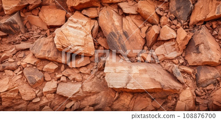 Red Rocks Texture Background, Mars Stones, Middle East Mountains Natural Orange Brown Pattern 108876700