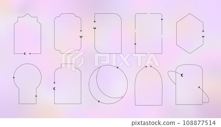 Line minimal aesthetic arch frame shapes. Boho contemporary y2k arc, window, door on gradient background. Line minimal aesthetic arch frame shapes. Boho contemporary y2k arc, window, door on gradient background. 108877514