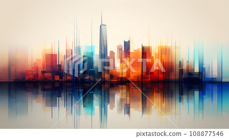 colored abstract city skyline with reflection - modern digital painting - generative AI 108877546