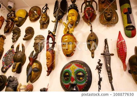 Tribal african wooden masks used traditional ceremonies. 108877630