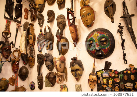 Tribal african wooden masks used traditional ceremonies. Tribal african wooden masks used traditional ceremonies. 108877631