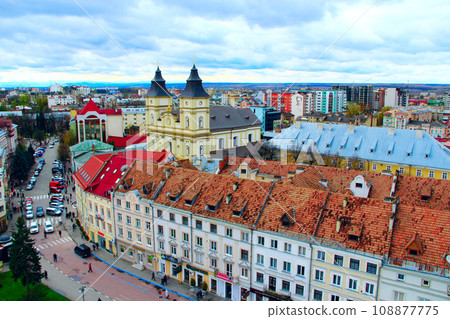 Ivano-Frankivsk from a bird's eye view with dark clouds up 108877775