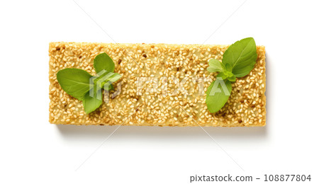Sesame Snack Isolated, Honey Seed Cracker, Sesame Candy Bar on White Background 108877804