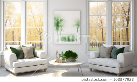 scandinavian home interior with mock up photo frame - generative AI 108877928