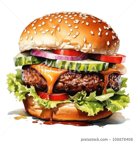 watercolor beef burger isolated watercolor beef burger isolated 108878408