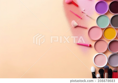 top view mockup cosmetic items with on copy-space pastel colored table 108878683