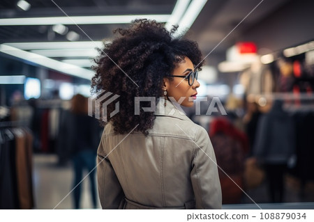 woman african america shopping in supermarket or department store. 108879034