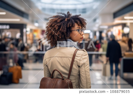 woman african america shopping in supermarket or department store. 108879035