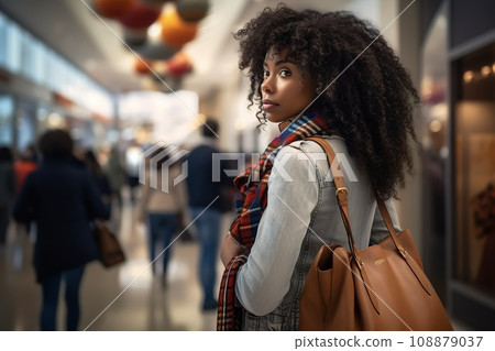 woman african america shopping in supermarket or department store. woman african america shopping in supermarket or department store. 108879037