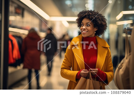woman african america shopping in supermarket or department store. woman african america shopping in supermarket or department store. 108879040