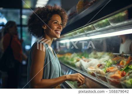 woman african america shopping in supermarket or department store. 108879042