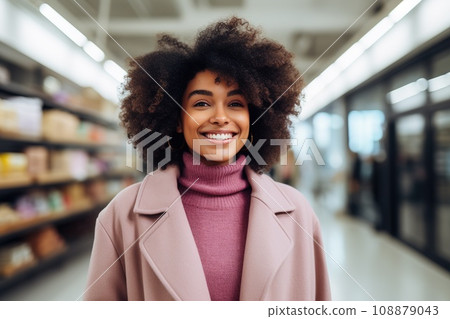 woman african america shopping in supermarket or department store. 108879043