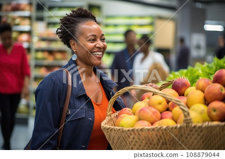 woman african america shopping in supermarket or department store. woman african america shopping in supermarket or department store. 108879044