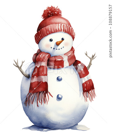 watercolor christmas snowman with presents. watercolor christmas snowman with presents. 108879157