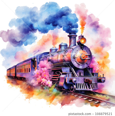 trains traveling watercolour isolated trains traveling watercolour isolated 108879521