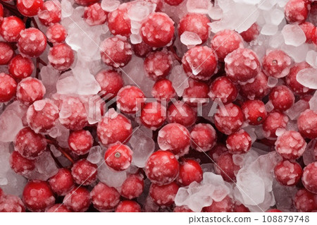 Frozen Lingonberry, Iced Cowberry, Snow Cranberry, Red Viburnum Berries, Frozen Lingonberry 108879748
