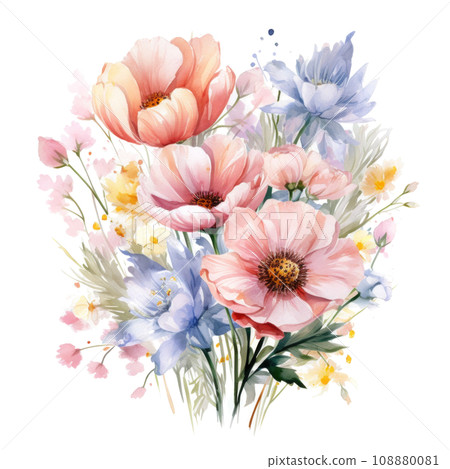 watercolor spring flowers bouqut isolated watercolor spring flowers bouqut isolated 108880081