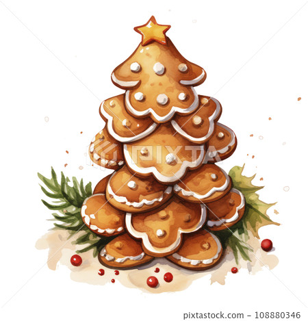 watercolor Christmas cookie isolated watercolor Christmas cookie isolated 108880346