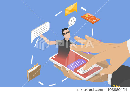 3D Isometric Flat Vector Illustration of Cyber Fraud In Messenger 3D Isometric Flat Vector Illustration of Cyber Fraud In Messenger 108880454