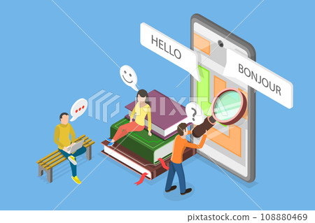 3D Isometric Flat Vector Illustration of Translating App 3D Isometric Flat Vector Illustration of Translating App 108880469