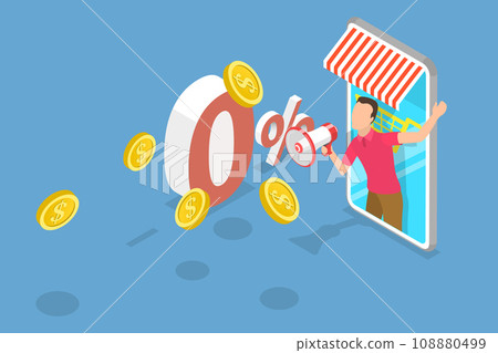 3D Isometric Flat Vector Illustration of Zero Percent Interest Rate 108880499