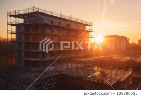 Construction site at sunset.  108880583