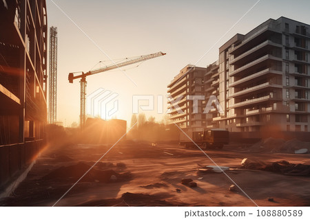 Construction site at sunset.  108880589