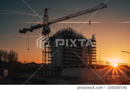 Construction site at sunset.  108880590