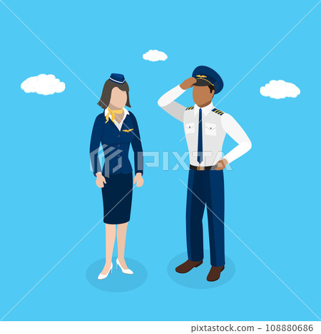3D Isometric Flat Vector Set of Professional Airplane Crew 108880686