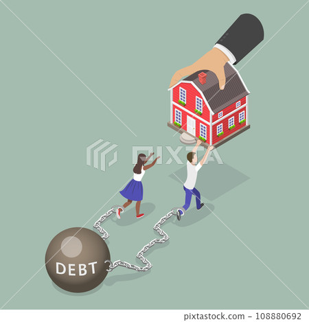 3D Isometric Flat Vector Illustration of Eviction And Mortgage Debt 108880692