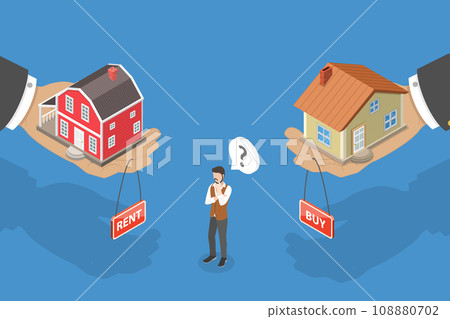 3D Isometric Flat Vector Illustration of Buy Or Rent House 108880702