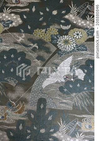 Old belt background 2 of crane, oshidori, pine and bamboo 108880846