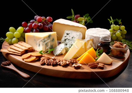 Traditional cheese platter with nuts, grapes and various types of cheese. Assortment of different snack for wine 108880948