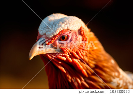 An wild turkey with a white head and red eyes. Bird symbol of Thanksgiving Day in America 108880953