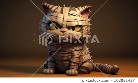 Sad cartoon mummy cat 3d illustration. 108881437