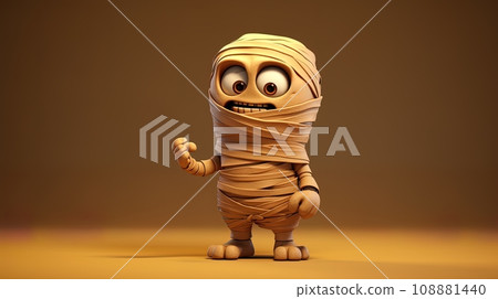 Funny cartoon mummy on yellow background 108881440